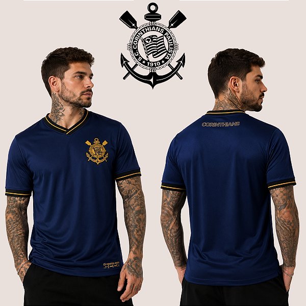 Camiseta Corinthians Gola V Masculina Logo Bordada Leve Confortável Respirável Manga Curta