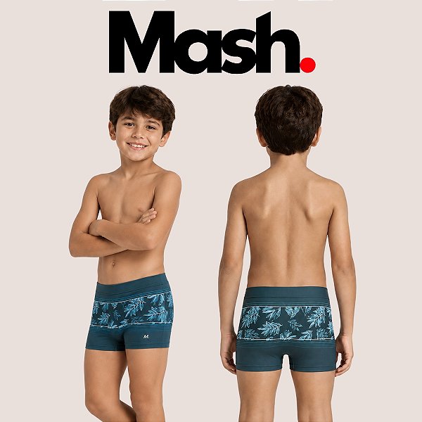 Sunga Boxer Tradicional Mash Infantil Masculina Estampada Folhagens Praia Piscina Natação Original
