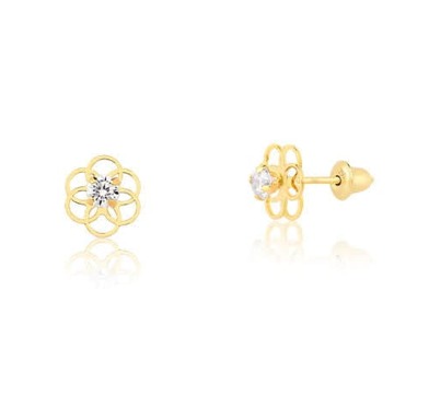 Par de Brincos Flor com Zircônia Ouro 10K