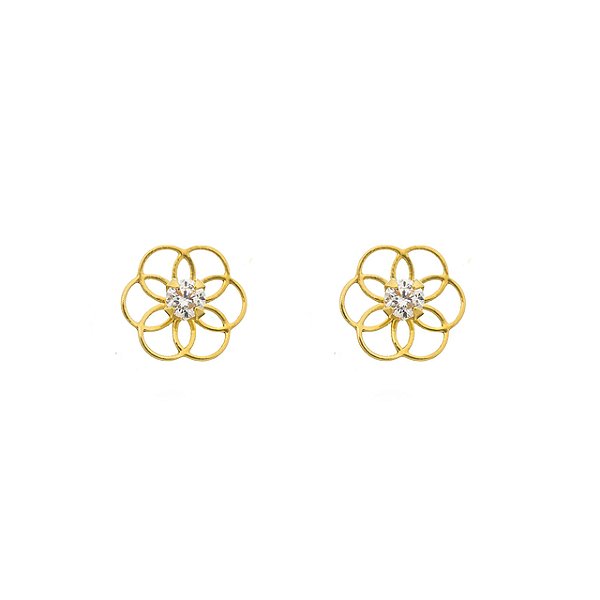 Par de Brincos Flor com Zircônia Ouro 18K