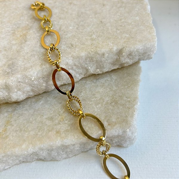 Pulseira Elos Ovais - Ouro 18k e 10k