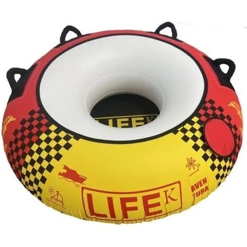 Boia rebocável inflável redonda LIFE K, 1 pessoa, na cor vermelha racing. Em  100% PVC e capa em 100% poliéster.