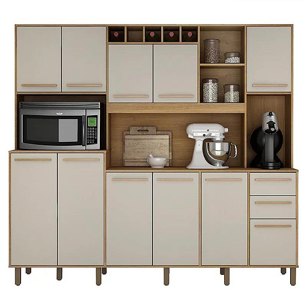 Armário de Cozinha Petra 11 portas 02 gavetas Larg. 2,18m Cinamomo/Off White