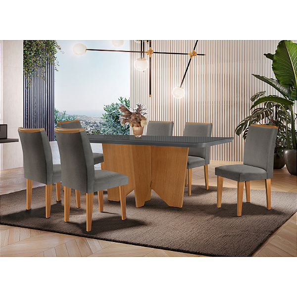 Mesa Nevada 1,80m 100% MDF com 6 cadeiras Grafite/imbuia