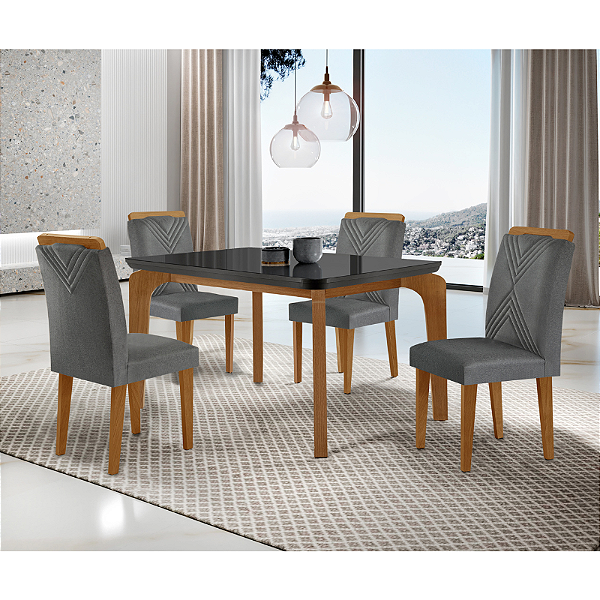 Mesa Londrina 1,20m 100% MDF com 4 cadeiras Grafite/Imbuia