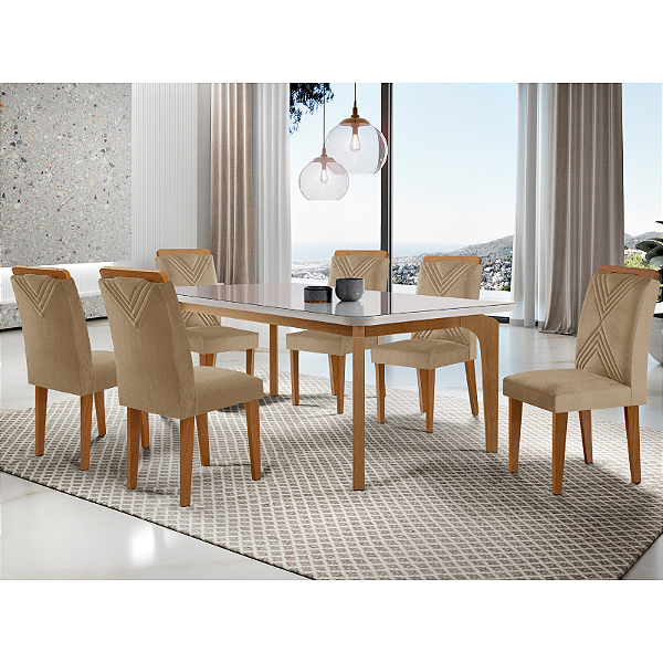Mesa Londrina 1,80m com 6 cadeiras 100% MDF OFF White/Imbuia
