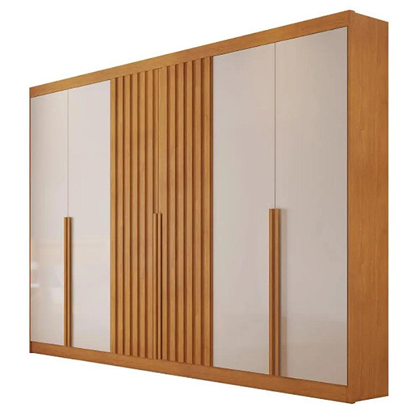 Guarda Roupa 6 portas Siena 100% MDF Ripado Larg. 2,70m Nature/OFF White
