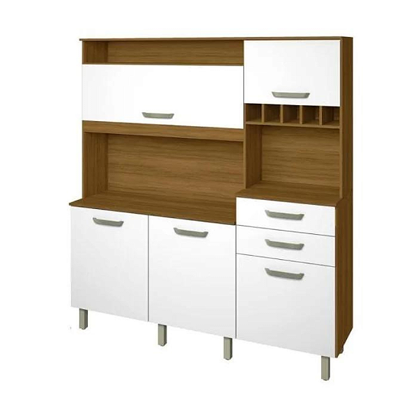 Armário de cozinha 100% MDF Smart Larg. 1,80m Freijó/Branco