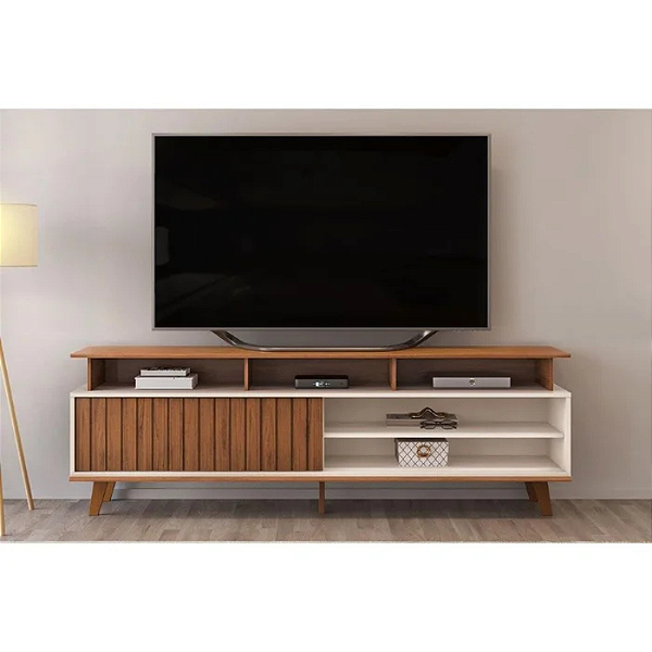 Rack Bancada Flow Tv de até 70" Larg. 1,80m Freijo/OFF White