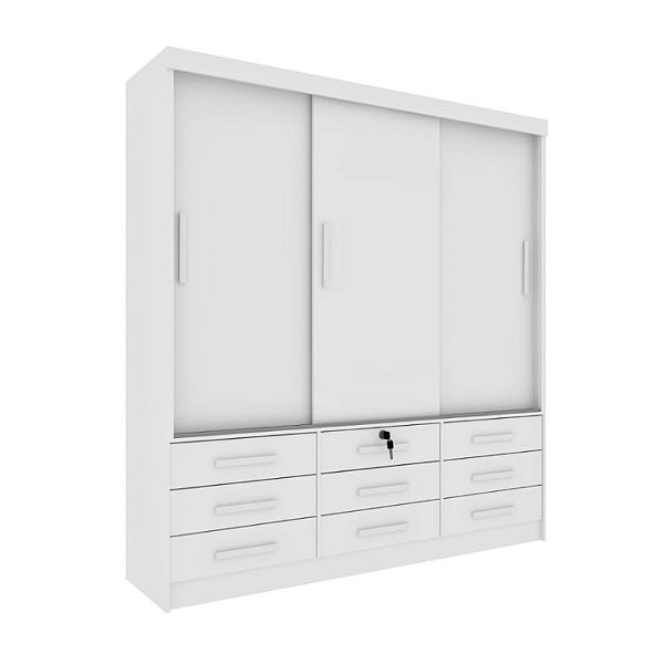 Guarda Roupa Chicago 03 PTS Deslizantes Larg. 2,00cm Neve