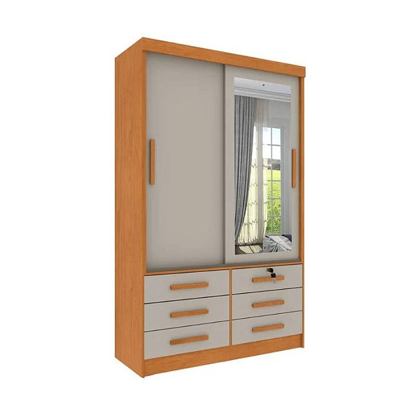 Guarda Roupa Chicago 2 PTS Deslizantes Larg. 1,33cm Cinamomo/OFF WHITE
