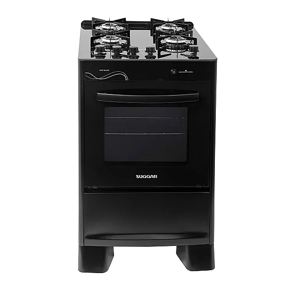 FOGAO SUGGAR NEO GLASS 04 BOCAS/BIVOLT PRETO
