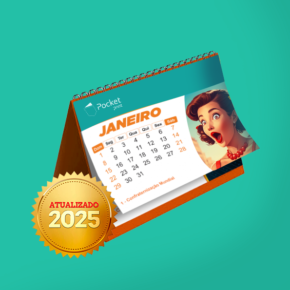 Calendário de Mesa com Wire-O | 17x20cm | 6 Lâminas - 4/4 | 50 unidades