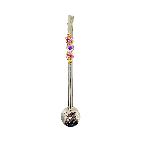 Bomba em Inox Personalizada: Modelo Pedra Lilás Coração/Flor