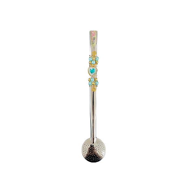 Bomba em Inox Personalizada: Modelo Pedra Turquesa Coração/Flor