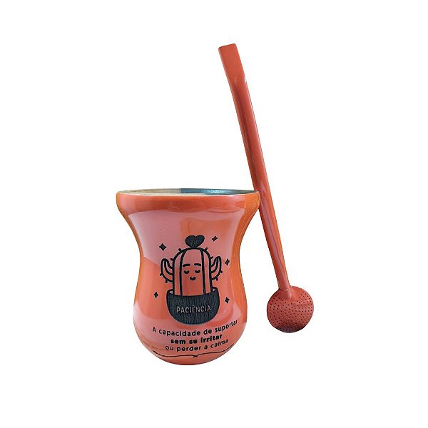 Kit Cuia Personalizada Terracota + Bomba Lisa Terracota: Modelo Paciencia