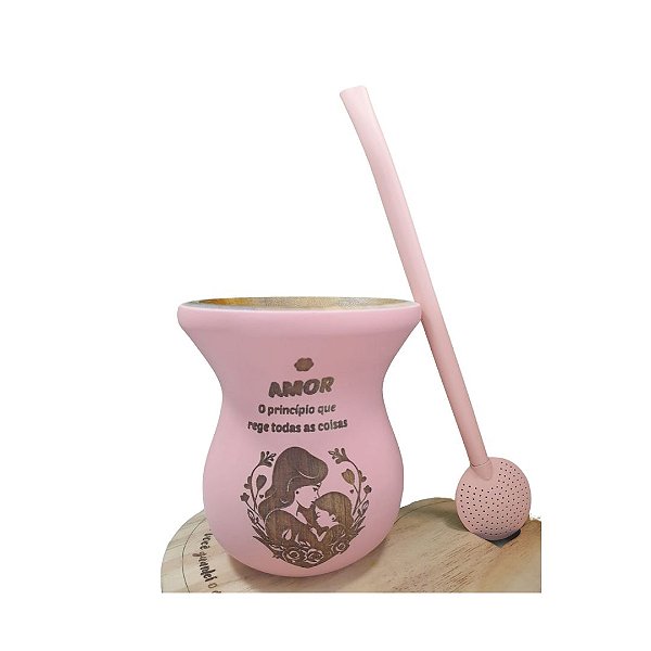 Kit Cuia Personalizada Rosa Bebe + Bomba Lisa Rosa Bebe: Modelo Amor