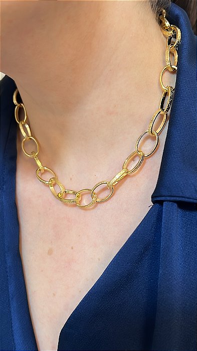 Maxi Colar Correntaria Priscila Banhada a Ouro 18k