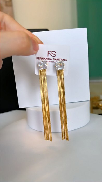 Brinco Franja Glamour Banhado a Ouro 18k