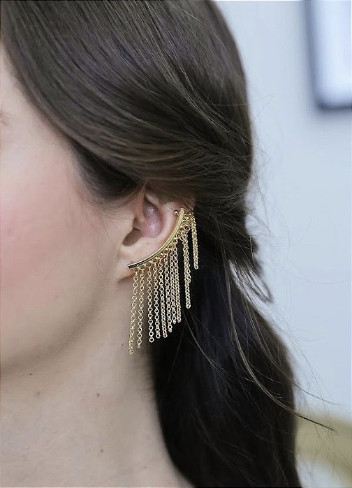 Brinco Ear Cuff Franja Banhado a Ouro 18k