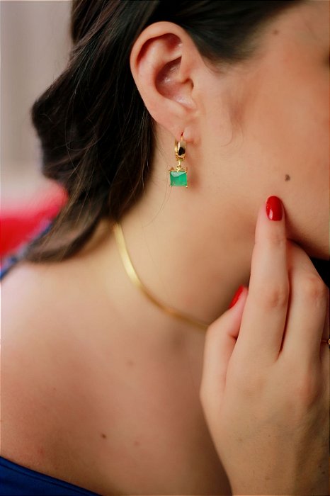 Brinco Argola Pedra Verde Banhado a Ouro 18k