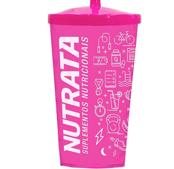COPO ROSA TRANSPARENTE C/CANUDO - NUTRATA