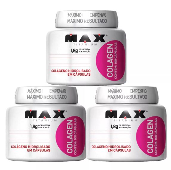 KIT COM 3 COLÁGENOS - MAX TITANIUM - 300 CÁPSULAS
