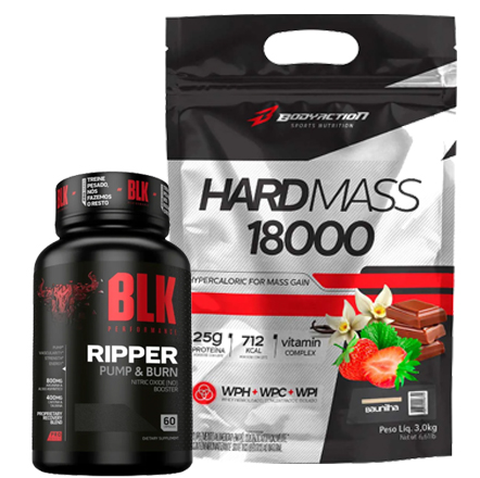 HARD MASS 3 KG (MORANGO) + RIPPER 60 CÁPSULAS BLK PERFORMANCE