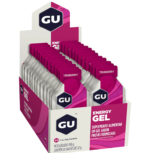 GU ENERGY GEL CAFEÍNA TRIBERRY - CAIXA COM 24 SACHES