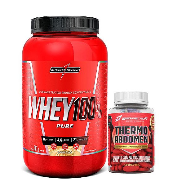 KIT 100% WHEY 907 GR + THERMO ABDOMEN 60 CÁPSULAS