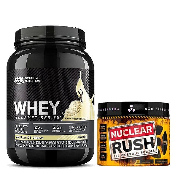 WHEY GOURMET ON 900 GR + NUCLEAR RUSH 100GR  (BODYACTION) - OPTIMUM NUTRITION