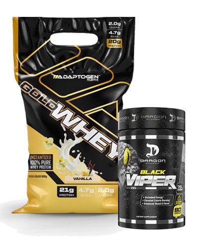 REFIL GOLD WHEY 900 GR (SABORES) + TERMO-VIPER-BLACK 90 CÁPSULAS