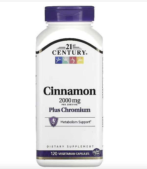 CANELA E CROMO 2.000 MG 120 CAPS VEG - 21ST CENTURY