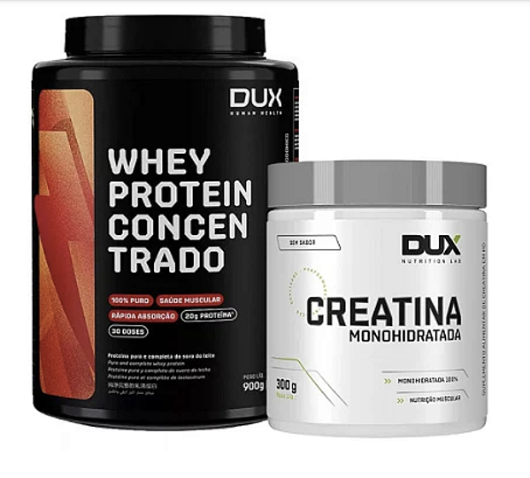 WHEY PROTEIN CONCENTRADO 900G (COOKIES)  + CREATINA MONOHIDRATADA 300G - DUX NUTRITION