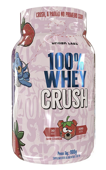 100% WHEY CRUSH 900 GR  MORANGO  - UNDER LABZ