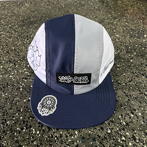 Bone Five Panel Tripside Aba Flexivel Fechado Azul e Branco