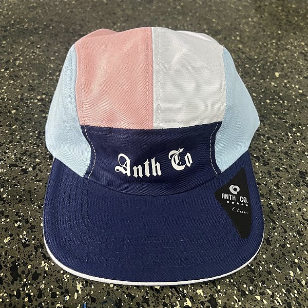 Bone Five Panel Anth Co Logo 5 Panel Azul Branco e Rosa