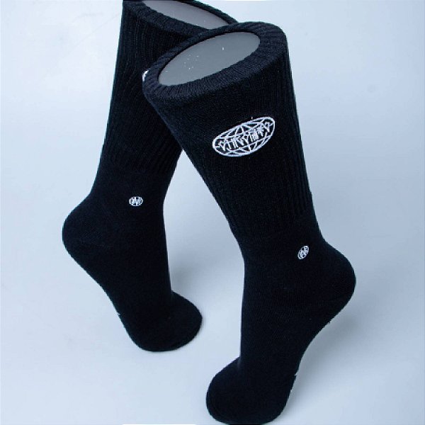 Meia Cano Alto Chronic Preto Tag Bordado Algodão Original