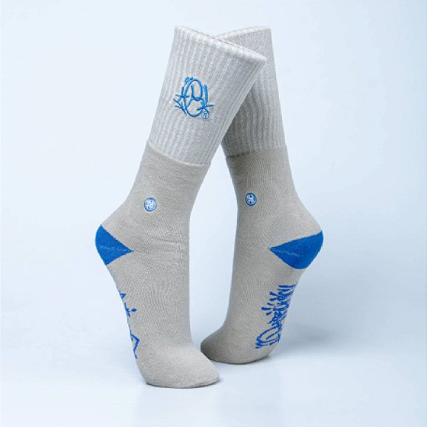 Meia Cano Alto Chronic Caqui Tag Bordado Algodão Original