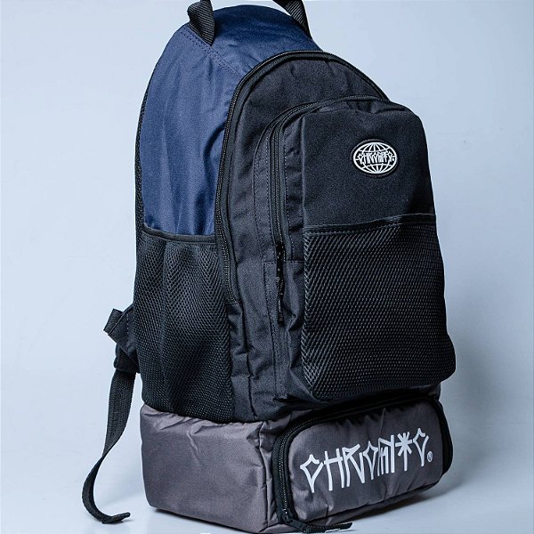 Mochila Chronic  Preto c/Azul Streetwear Bolso Termico Silk Lateral
