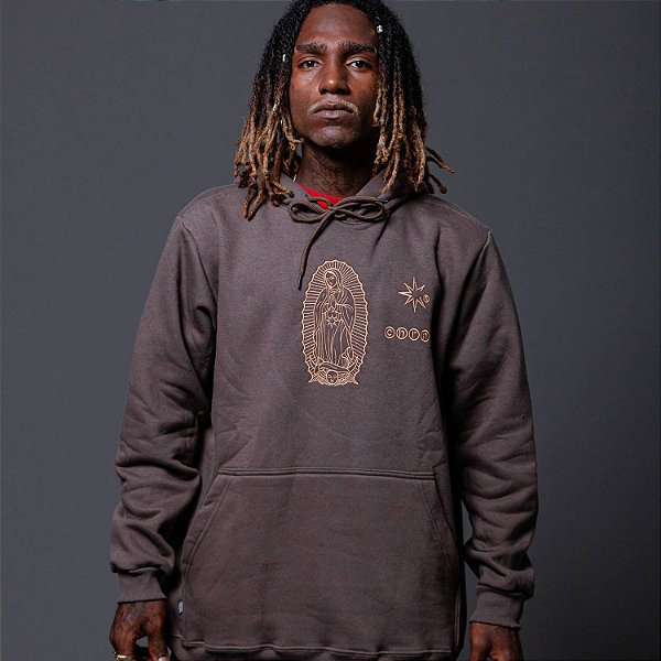 Blusa Moletom Canguru Chronic Guadalupe Bordado Marrom Chumbo