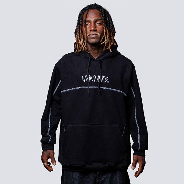 Moletom Chronic Preto Linhas Brancas Preto Original