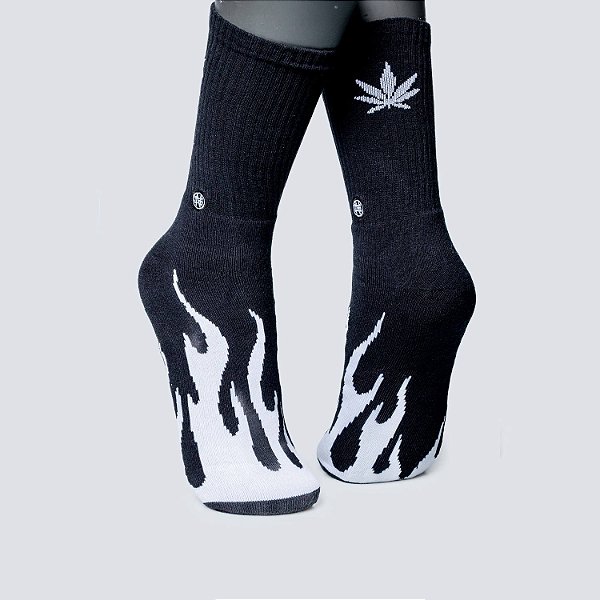 Meia Chronic Cano Alto White Flame Preta