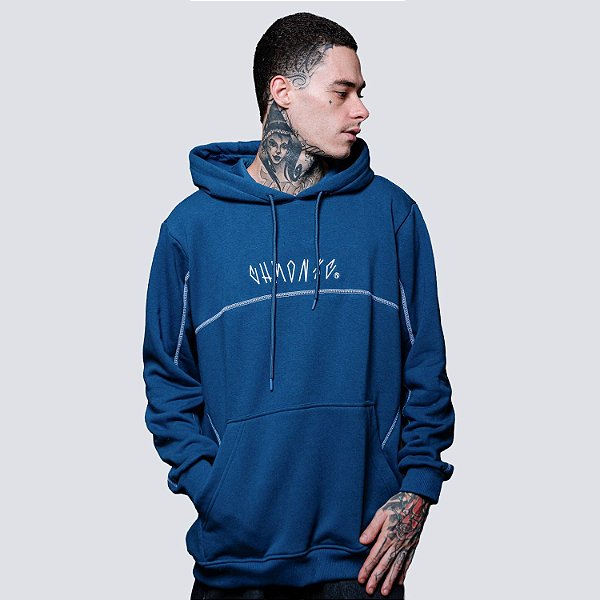 Moletom Chronic Algodão Logo Bordado Azul Com Linhas