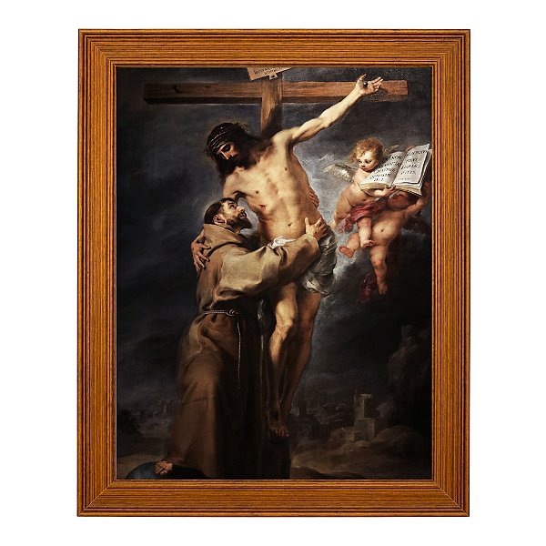 São Francisco de Assis abraçando Cristo crucificado