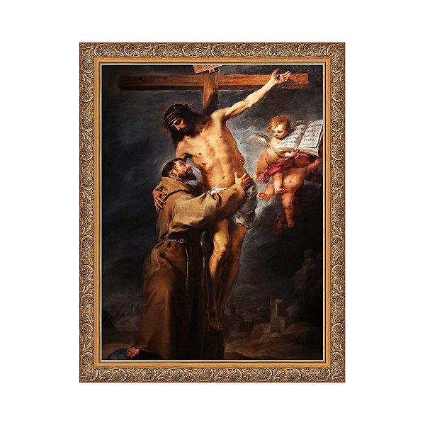 São Francisco de Assis abraçando Cristo crucificado