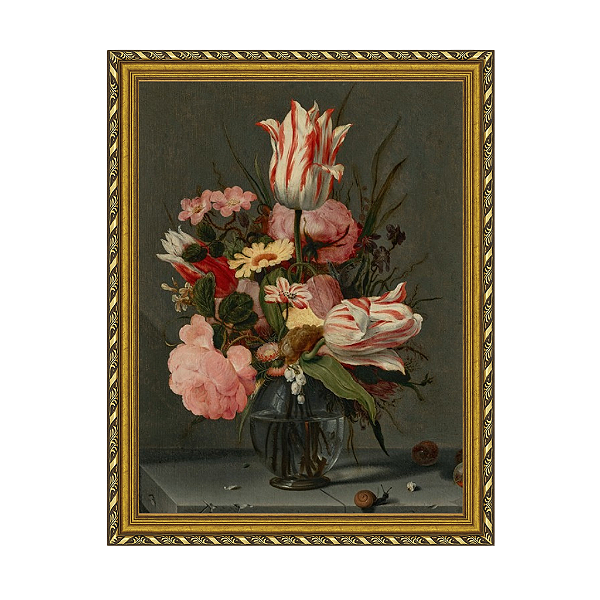 Flores em um vaso de vidro sobre uma prateleira (1627)