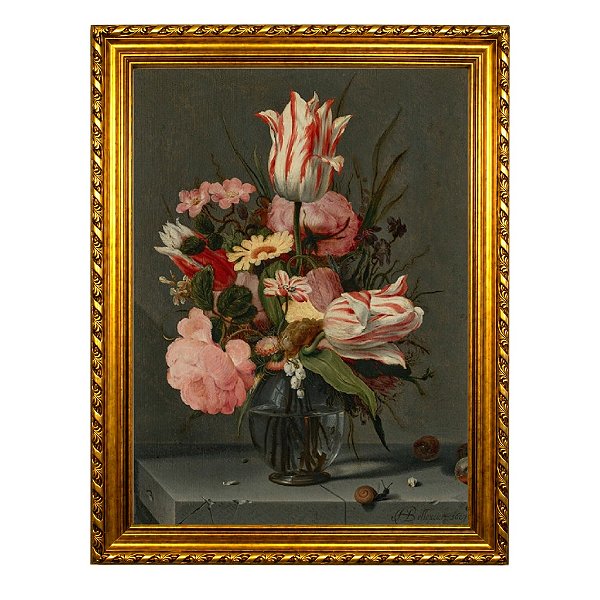 Flores em um vaso de vidro sobre uma prateleira (1627)