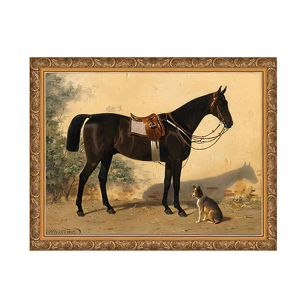 Um Cavalo Preto com um Cão
