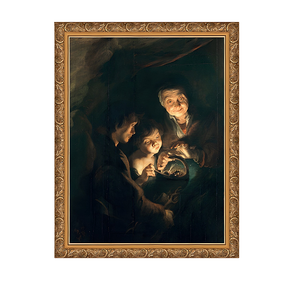 Velha senhora com uma cesta de carvão